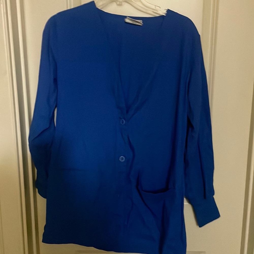 Landau vintage 90’s royal blue button front scrub jacket size small